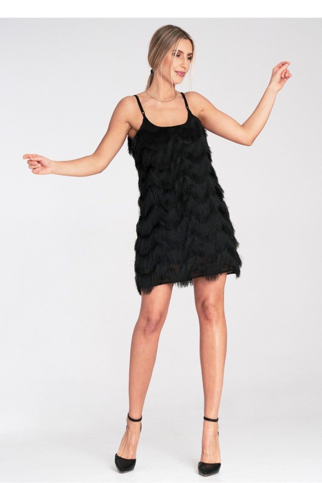Love Lace Love Lace Women's Evening Mini Dress with Decorative Fringes in Black - 4