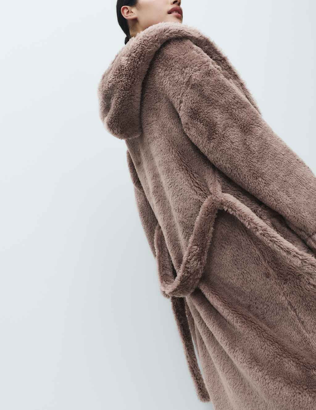 Marks & Spencer M&S Fleece Hooded Dressing Gown Taupe - 3