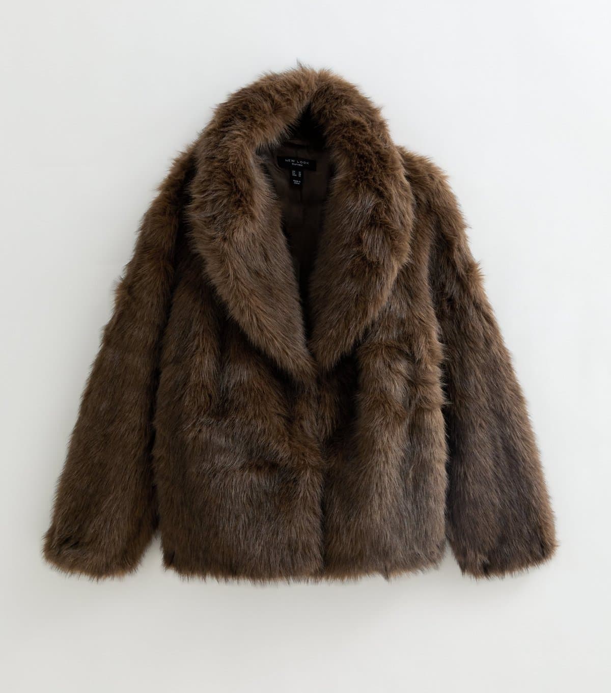 New Look Women's Plus Size Brown Faux Fur Short Jacket Curves New Look