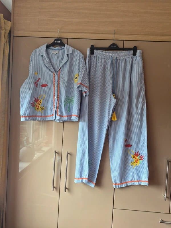 Never Fully Dressed Never fully dressed blue striped embroidered tassel holiday co-ord outfit size 18