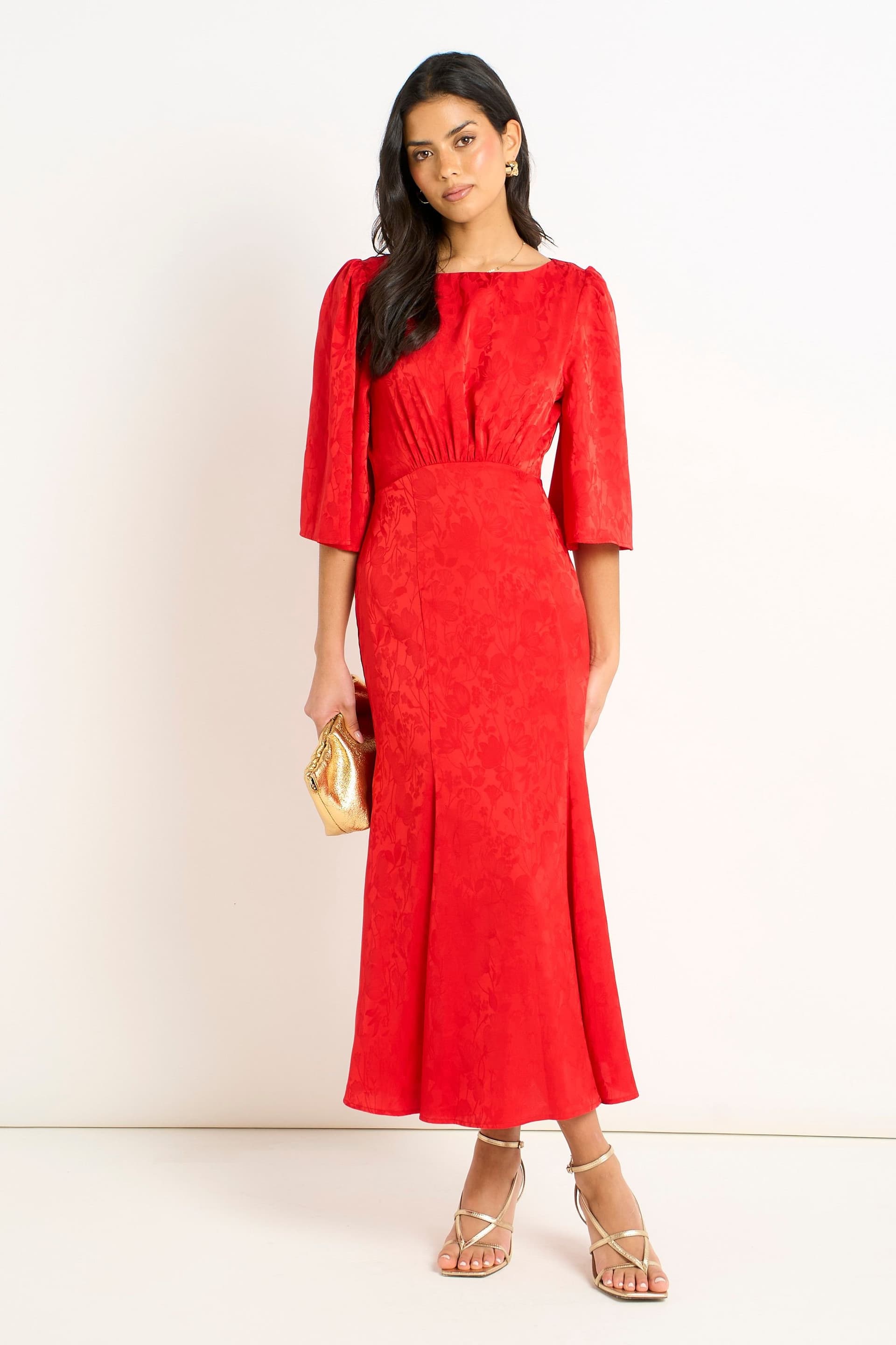Gini London Gini London Women's Red Satin Jacquard Midi Dress