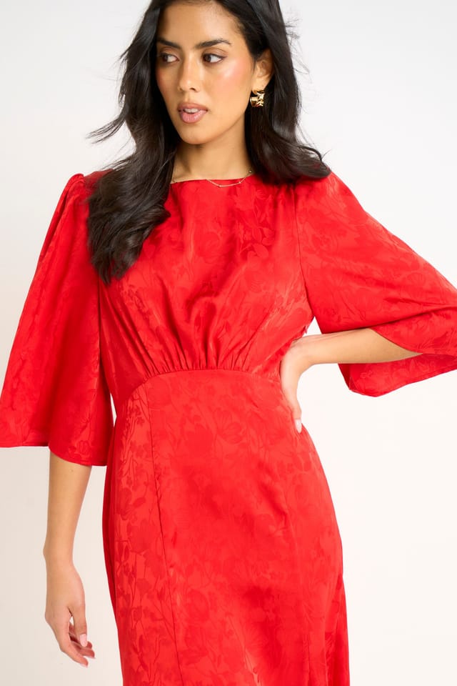 Gini London Gini London Women's Red Satin Jacquard Midi Dress - 2