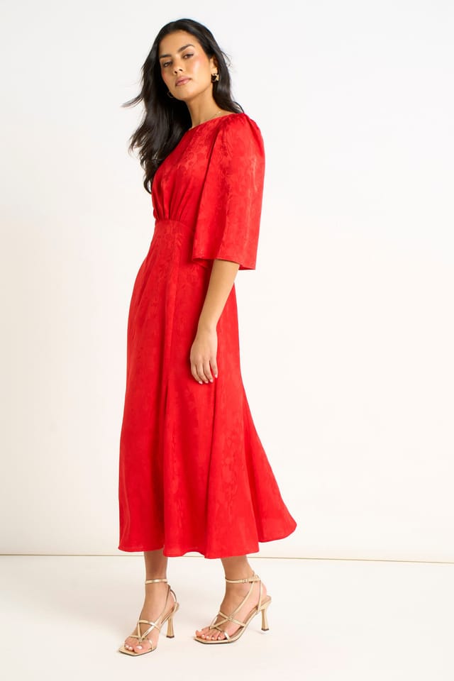 Gini London Gini London Women's Red Satin Jacquard Midi Dress - 3