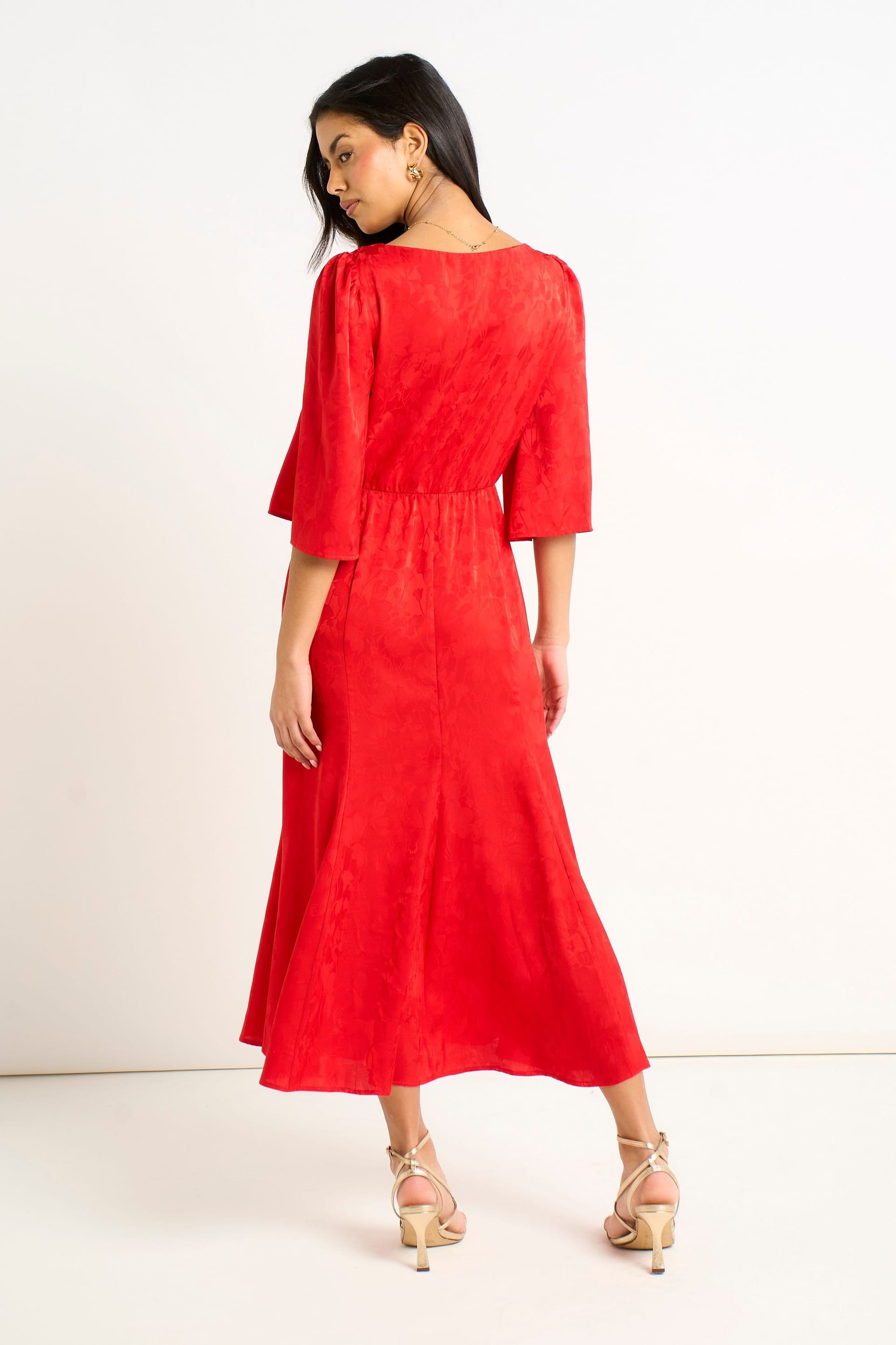 Gini London Gini London Women's Red Satin Jacquard Midi Dress - 4