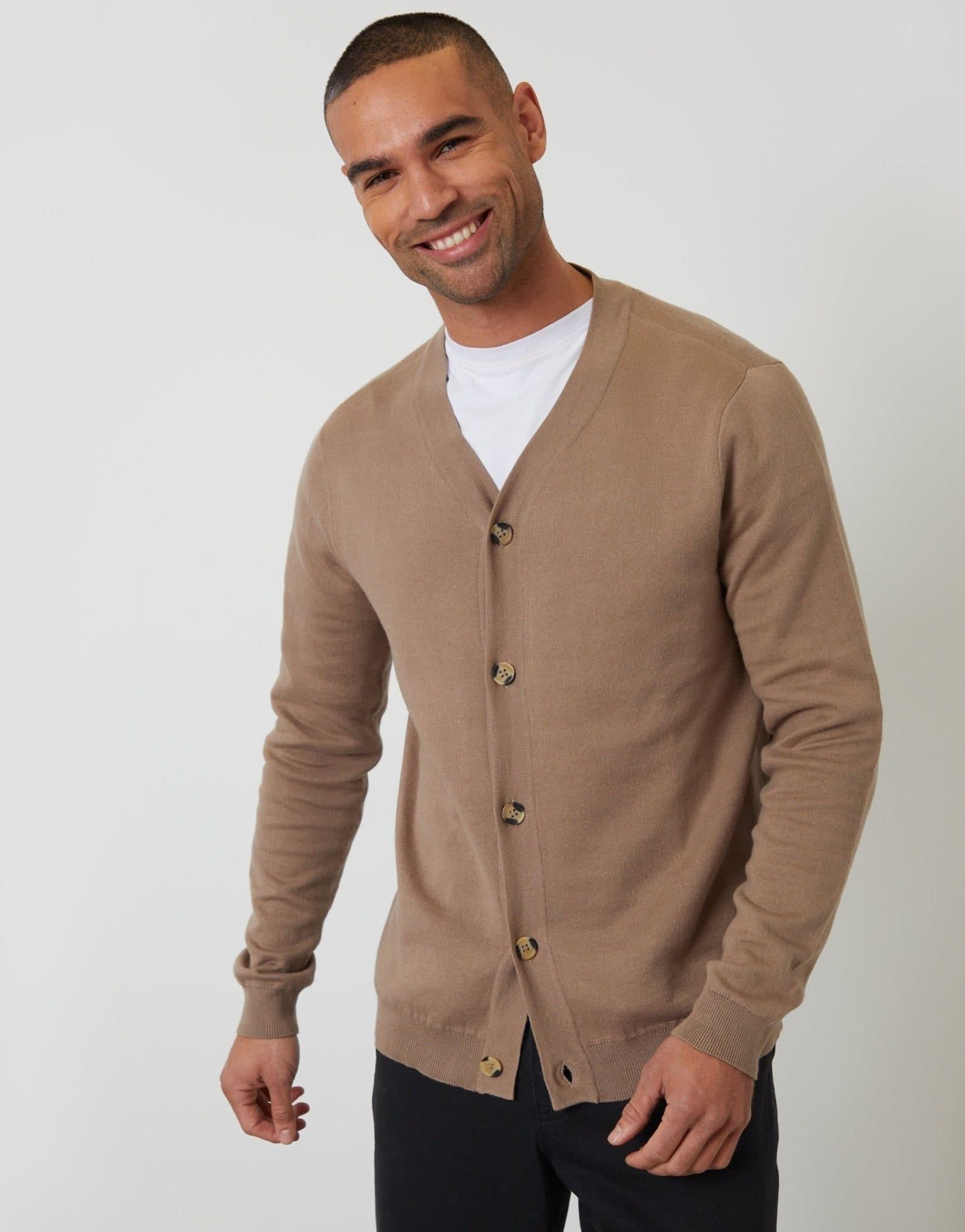 Threadbare threadbare Men's Button Up Knitted Cardigan in Brown