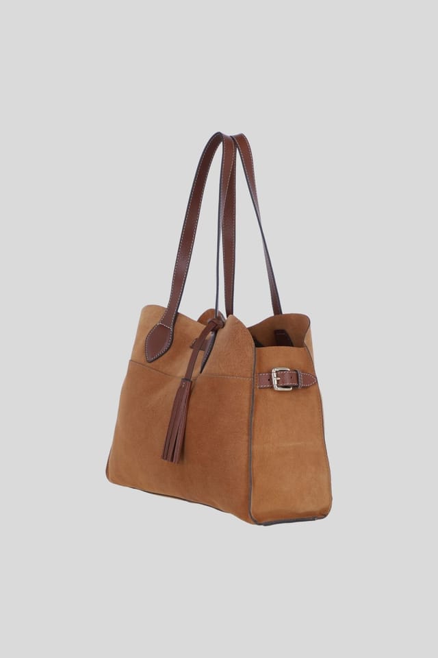 Brampton London Brampton London Women's Real Suede Leather Shoulder Bag with Tassel Charm in Tan - 2