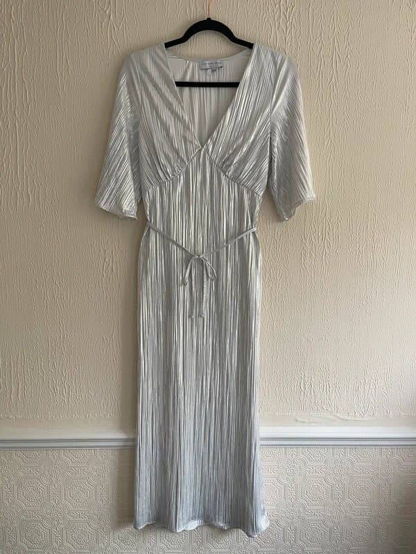 Never Fully Dressed Never fully dressed Silver plisse midi dress