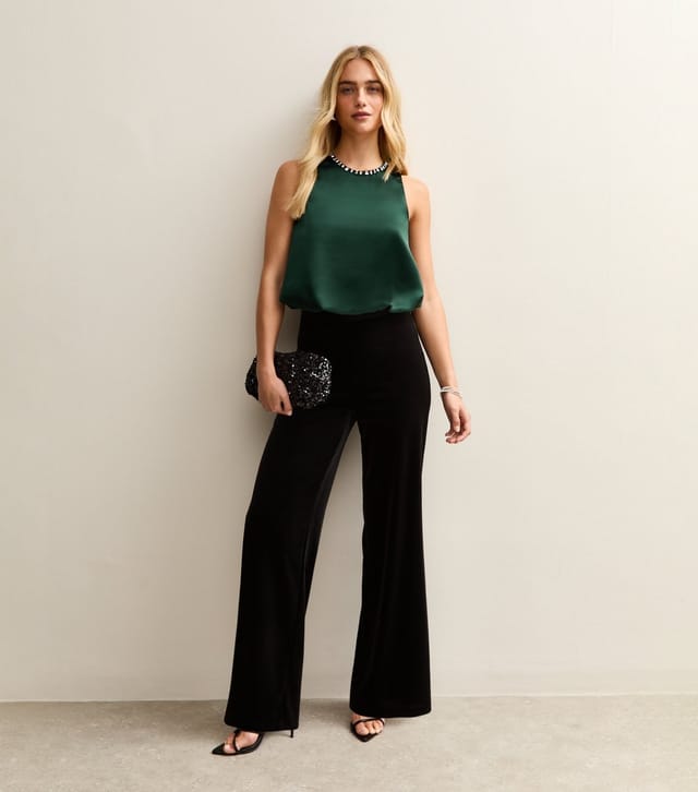 New Look Women's Dark Green Satin Bubble Hem Top New Look - 3