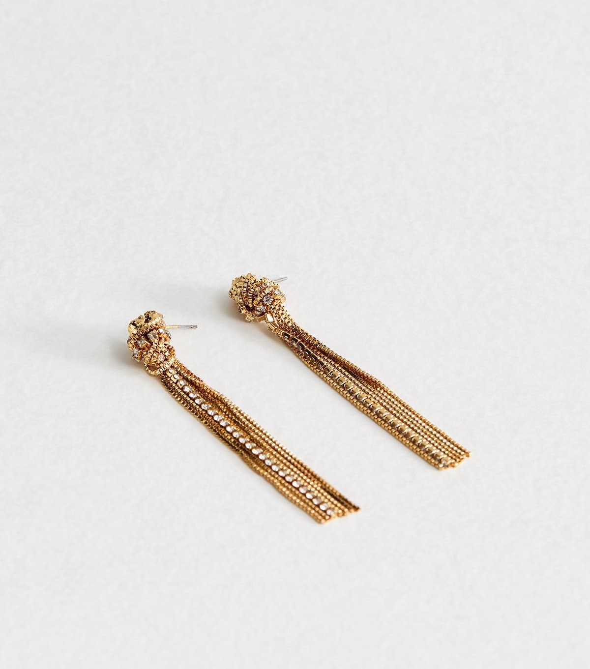 New Look New Look Gold Tone Diamante Knot Tassel Drop Earrings