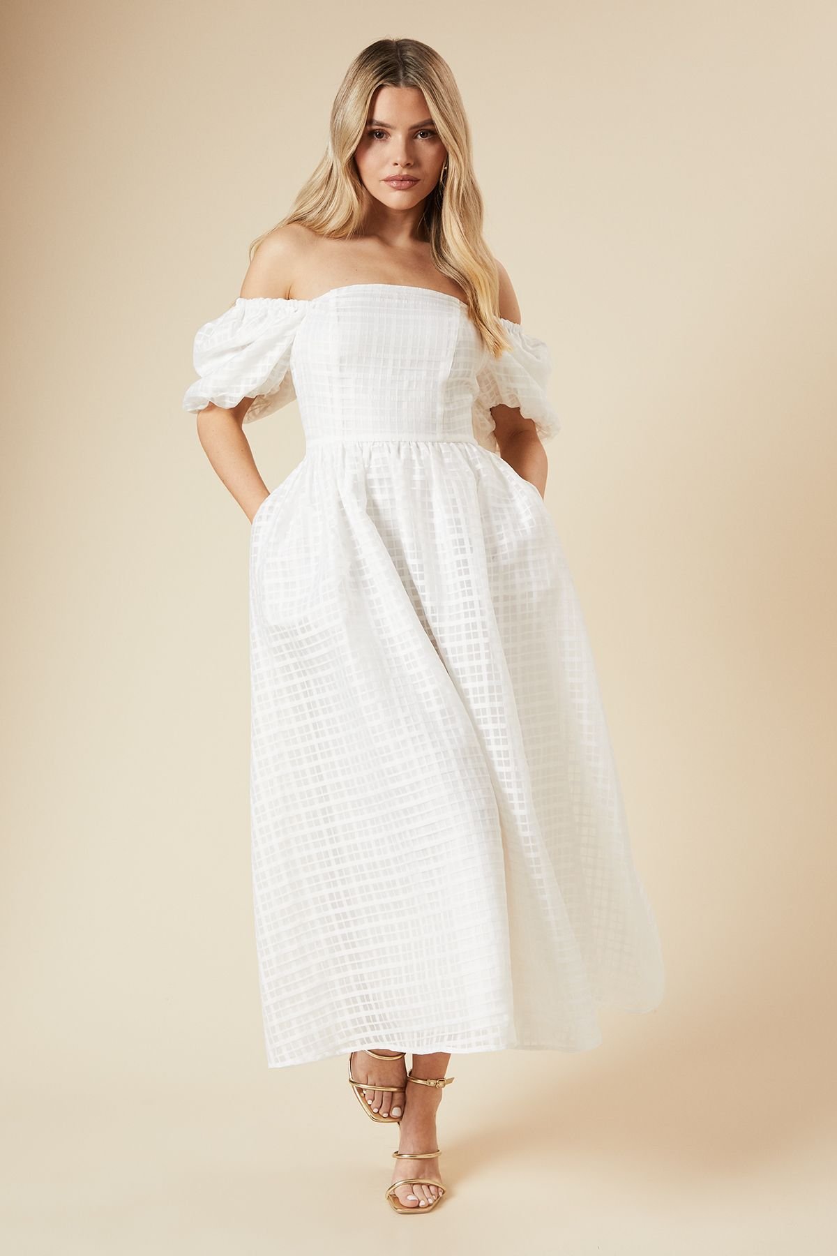 Dorothy Perkins Dorothy Perkins Women's DP Luxe Seersucker Square Neck Midi Dress in Ivory - 2