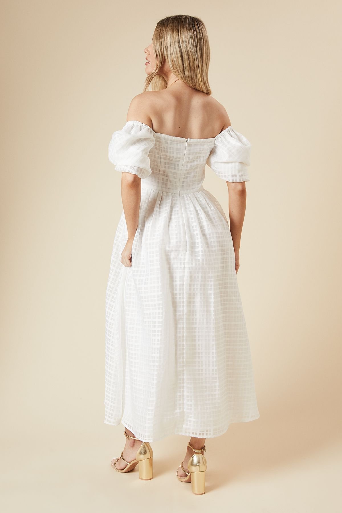 Dorothy Perkins Dorothy Perkins Women's DP Luxe Seersucker Square Neck Midi Dress in Ivory - 3