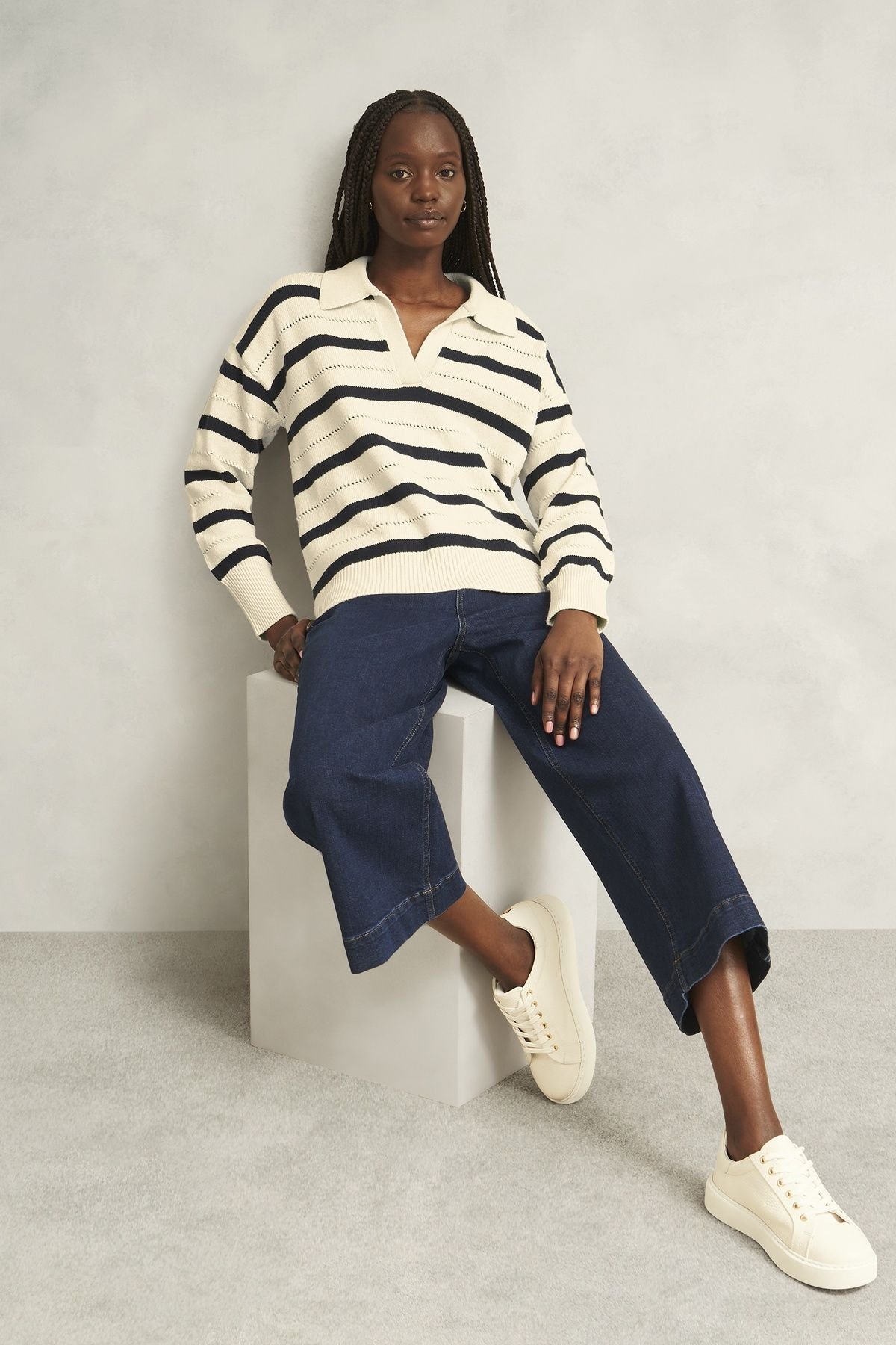 Hobbs London Hobbs London Women's Beauford Striped Polo Jumper in Cream - 3