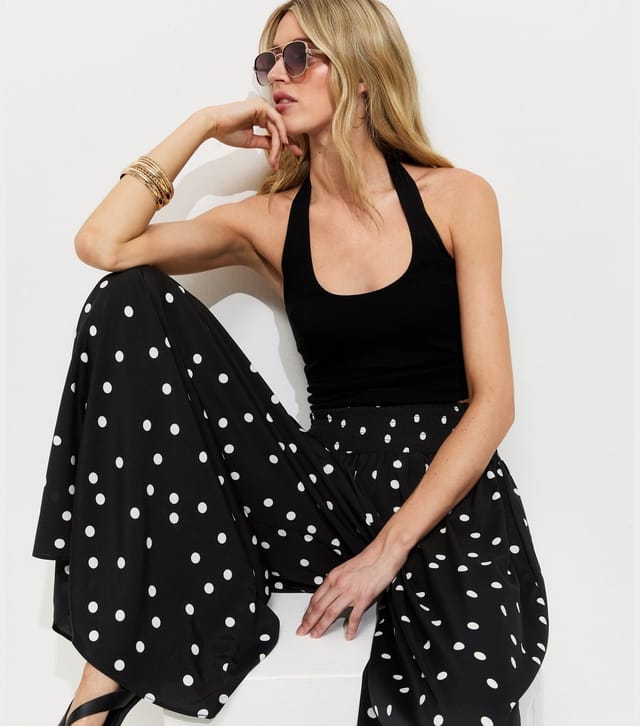 New Look Women's Tall Black Crepe Polka Dot Palazzo New Look - 3