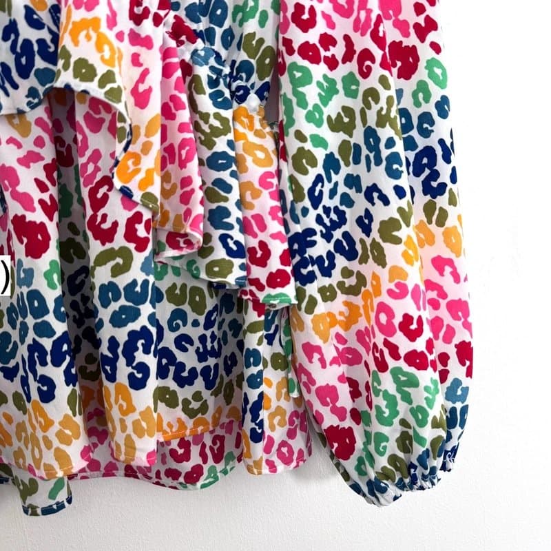 Never Fully Dressed Never Fully Dressed Blouse Size UK 10 Leopard Print Ruffle Frill Long Sleeve