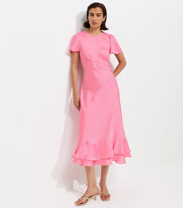 New Look Women's Pale Pink Satin Ruffled Hem Midi Dress New Look - 2