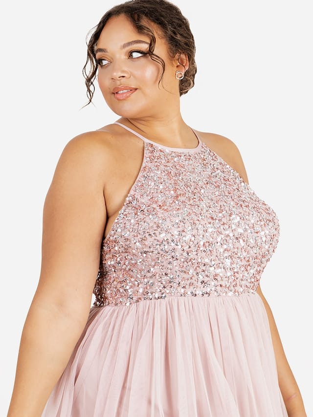 Maya Deluxe Maya Deluxe Women's Embellished Halter Neck Maxi Dress in Light Pink - 2