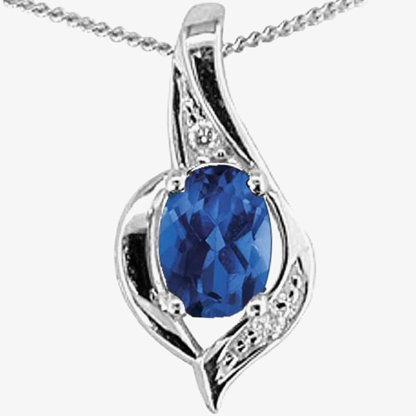 T.H.Baker T.H.Baker Women's 9ct White Gold Sapphire & Diamond Oval Pendant P1860W/9-10 SAPH in Blue - 1