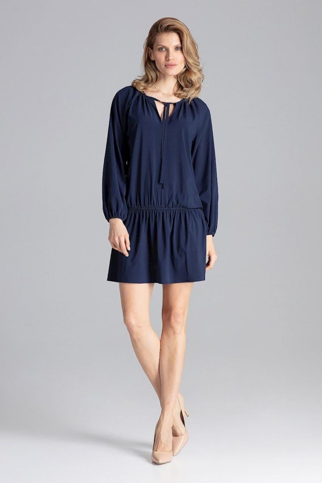 Love Lace Love Lace Women's Loose Fit Long Sleeve Dress with Elastic Hips in Blue