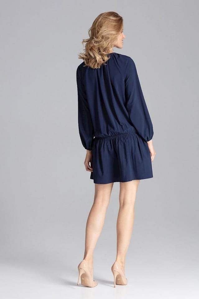 Love Lace Love Lace Women's Loose Fit Long Sleeve Dress with Elastic Hips in Blue - 3