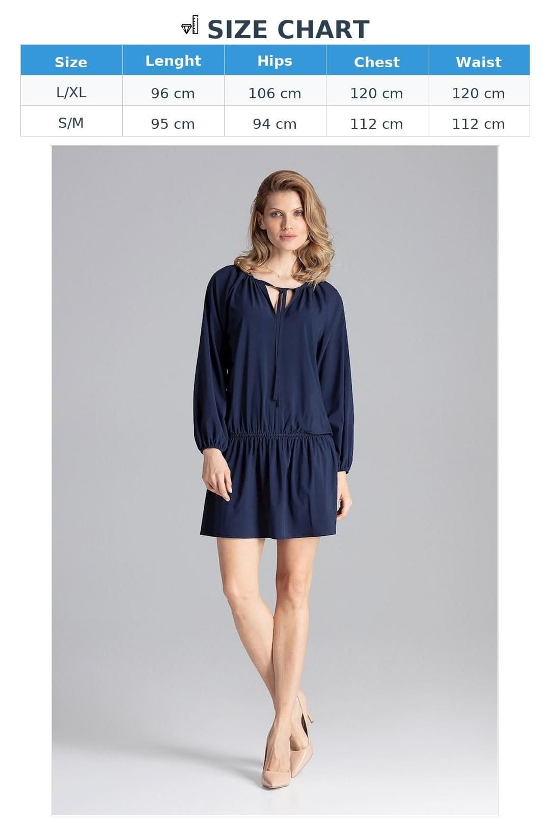 Love Lace Love Lace Women's Loose Fit Long Sleeve Dress with Elastic Hips in Blue - 4