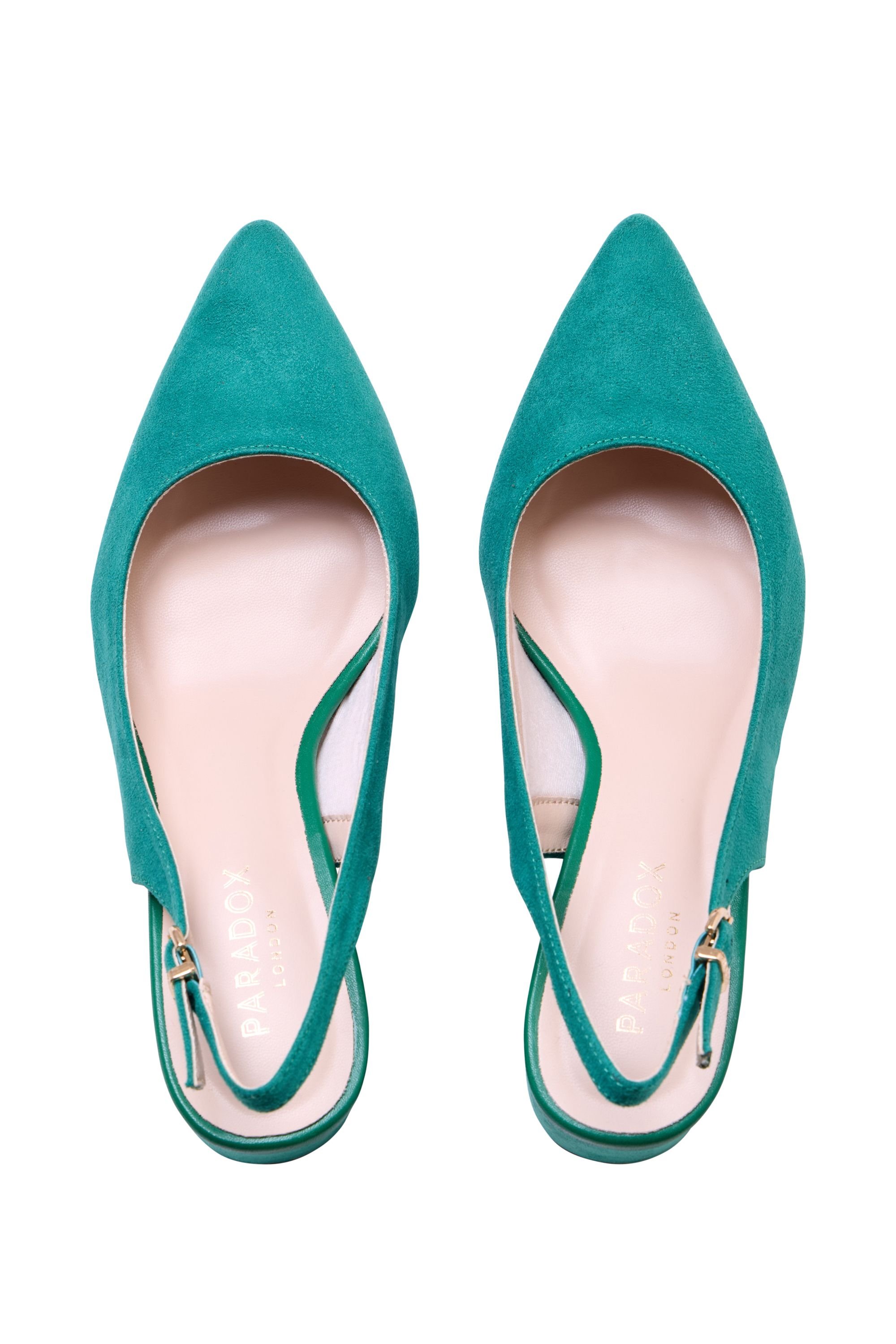Paradox London Paradox London Women's 'Isadora' Block Heel Slingback Court Shoes in Emerald - 3