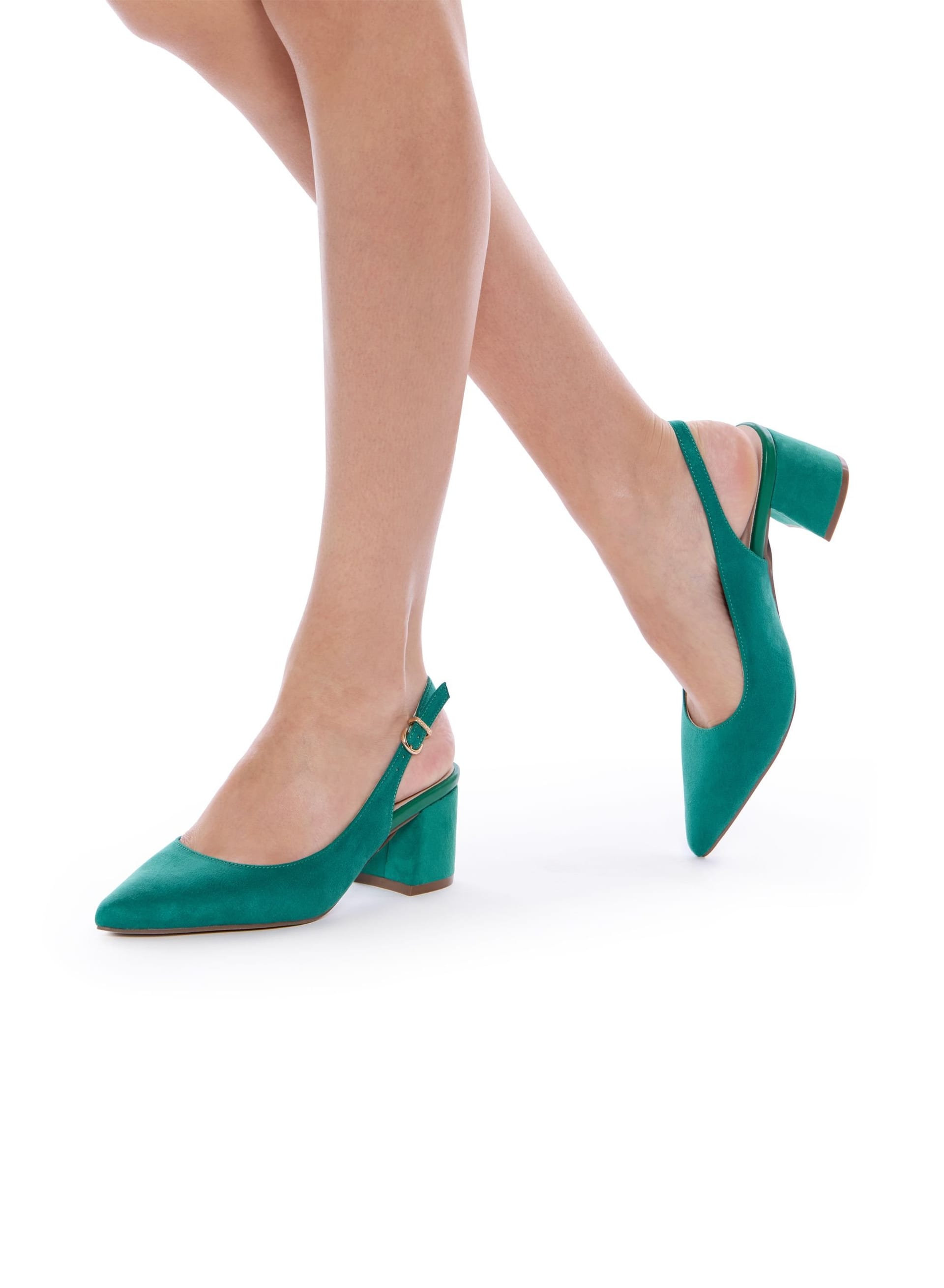 Paradox London Paradox London Women's 'Isadora' Block Heel Slingback Court Shoes in Emerald - 4