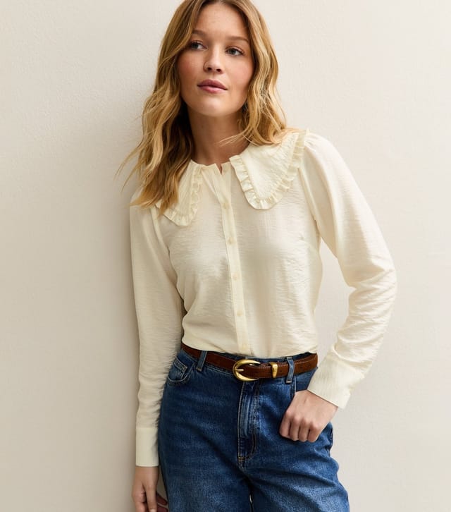New Look Women's Cream Crinkled Frill Collar Shirt New Look - 2