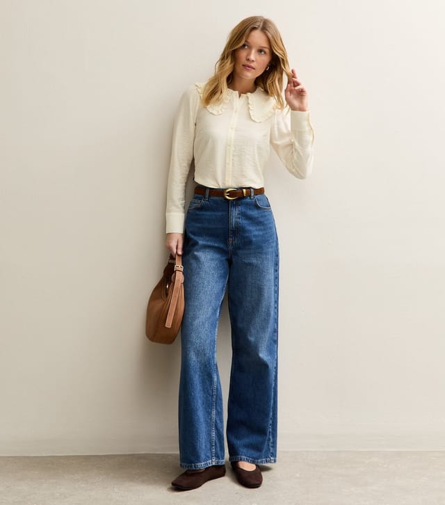 New Look Women's Cream Crinkled Frill Collar Shirt New Look - 3