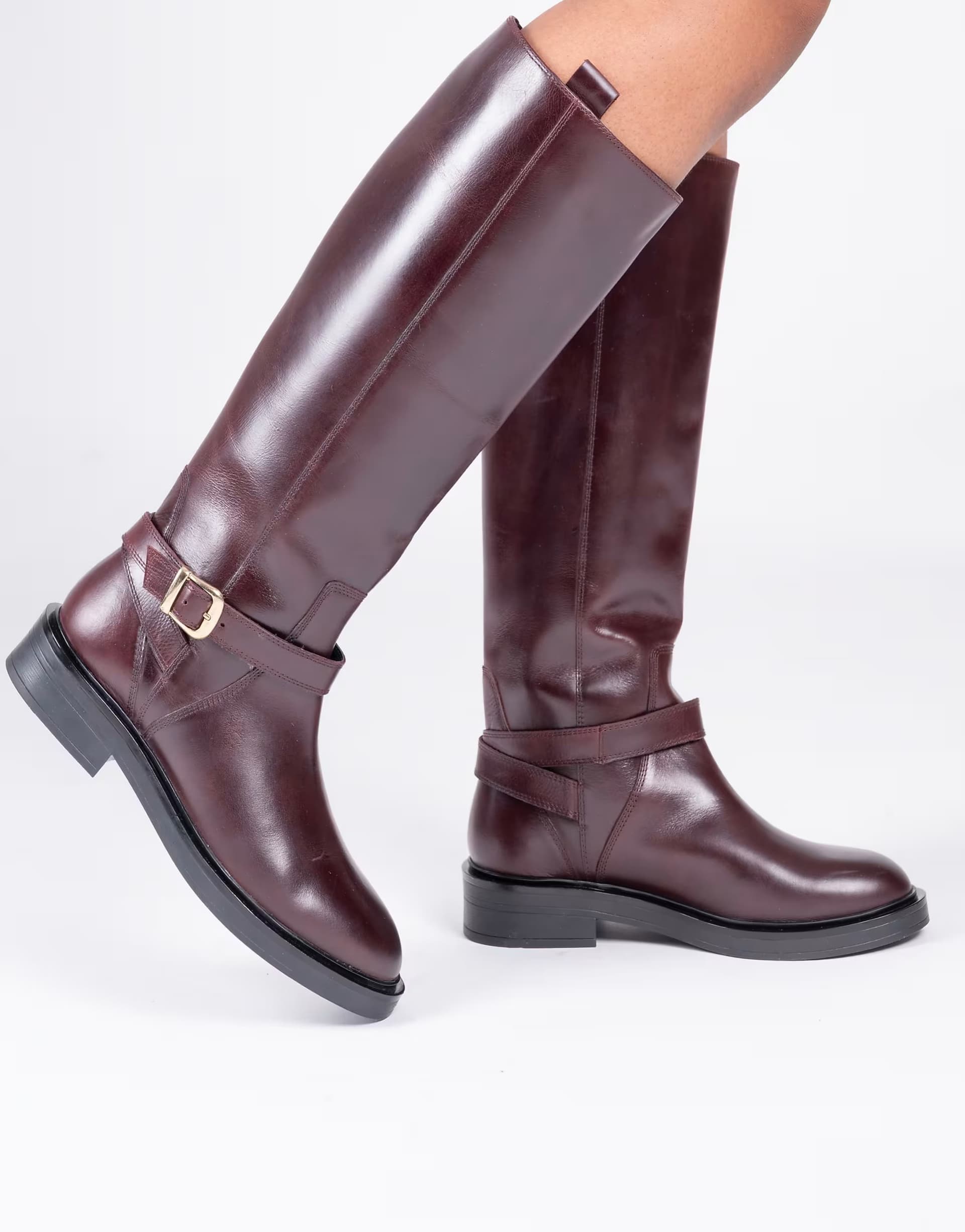 ASOS Off The Hook Warren leather knee-high riding boots in bordo