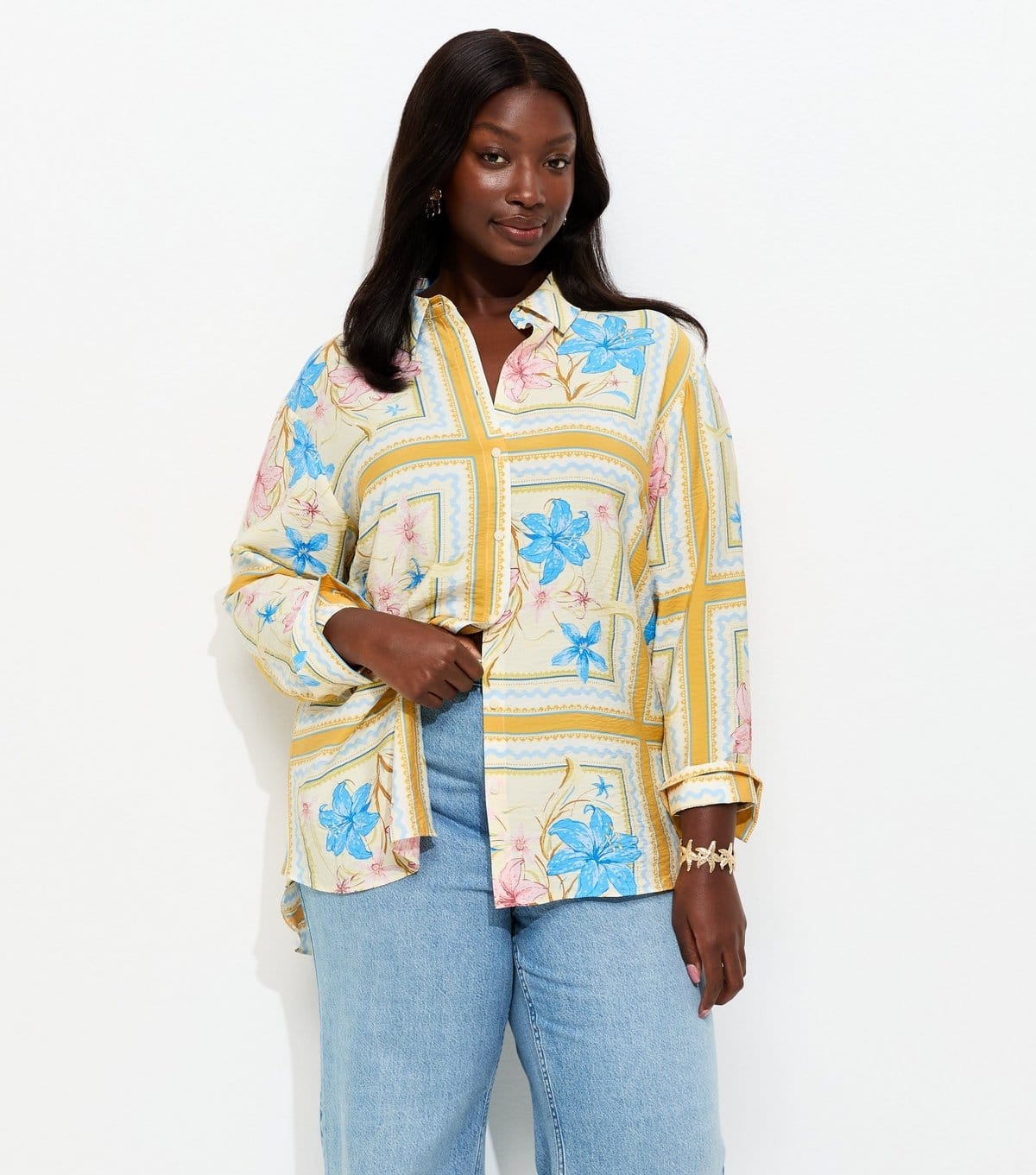 New Look Plus Size Yellow Floral Print Shirt