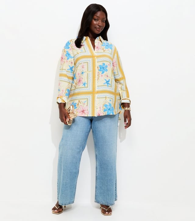 New Look Women's Plus Size Yellow Floral Title Print Shirt Curves New Look - 3
