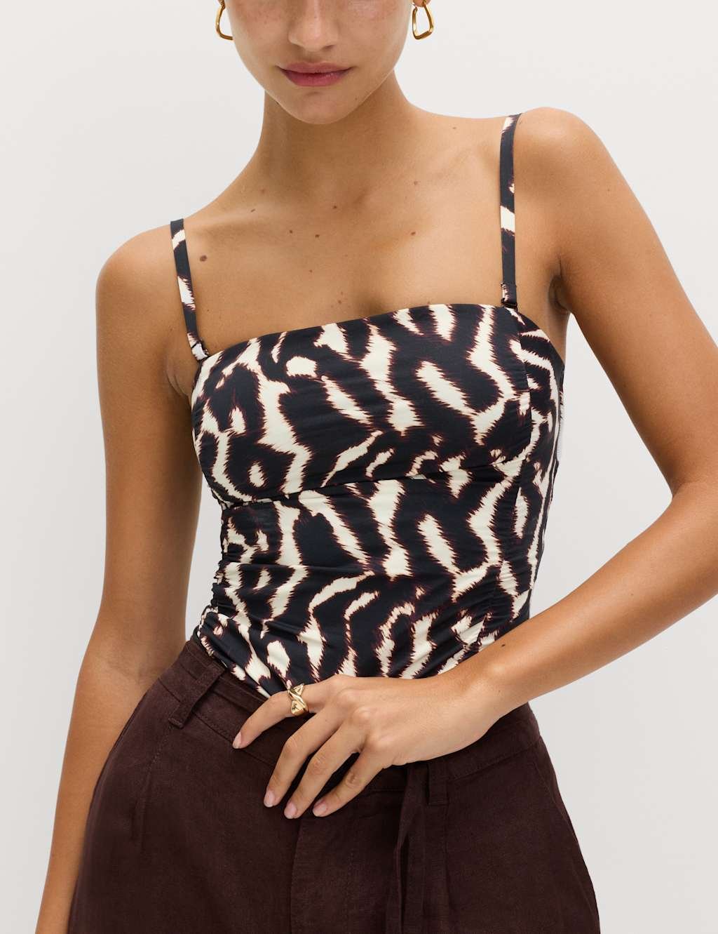 Marks & Spencer M&S Tummy Control Printed Ruched Tankini Brown Mix - 2