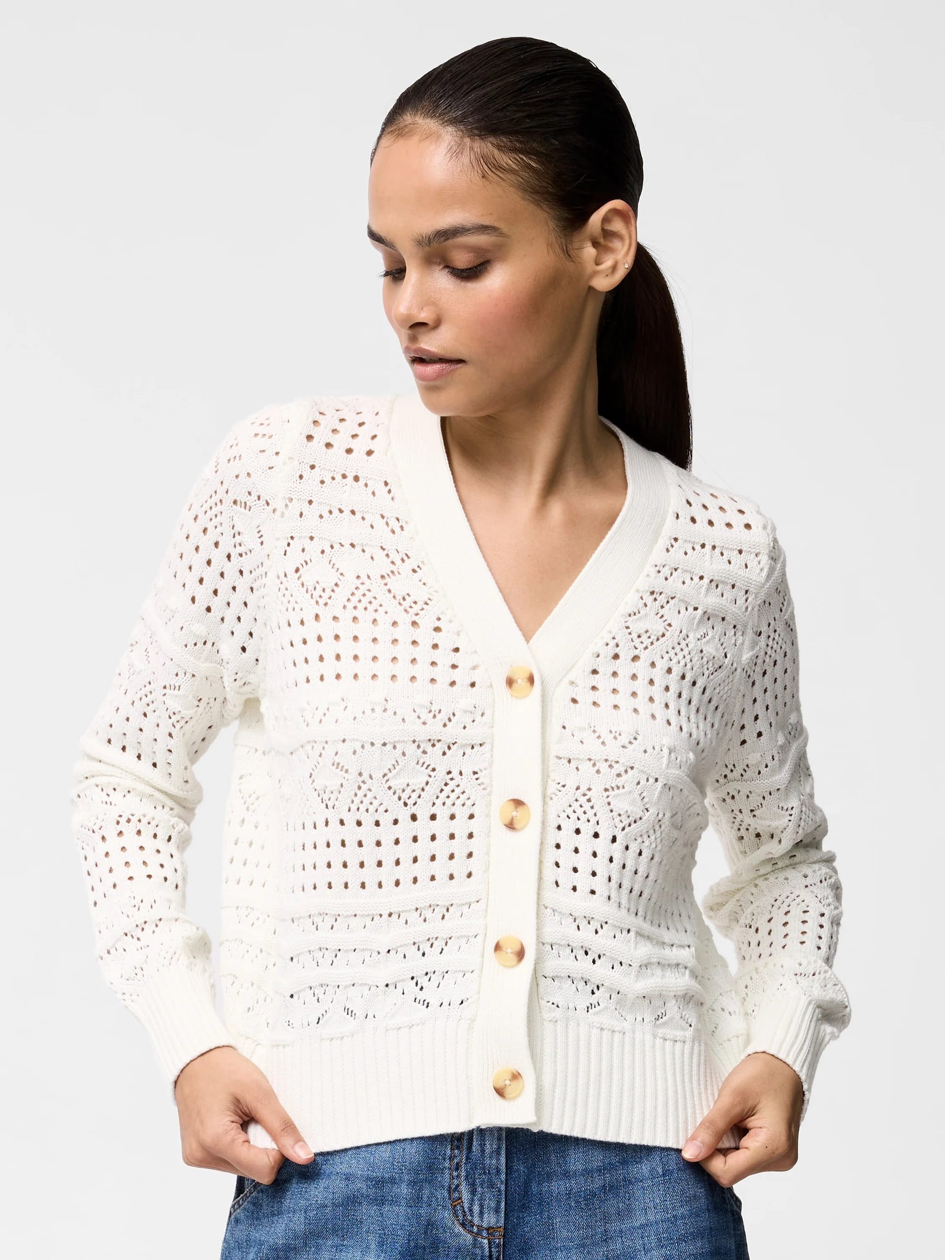 French Connection White Crochet Cardigan