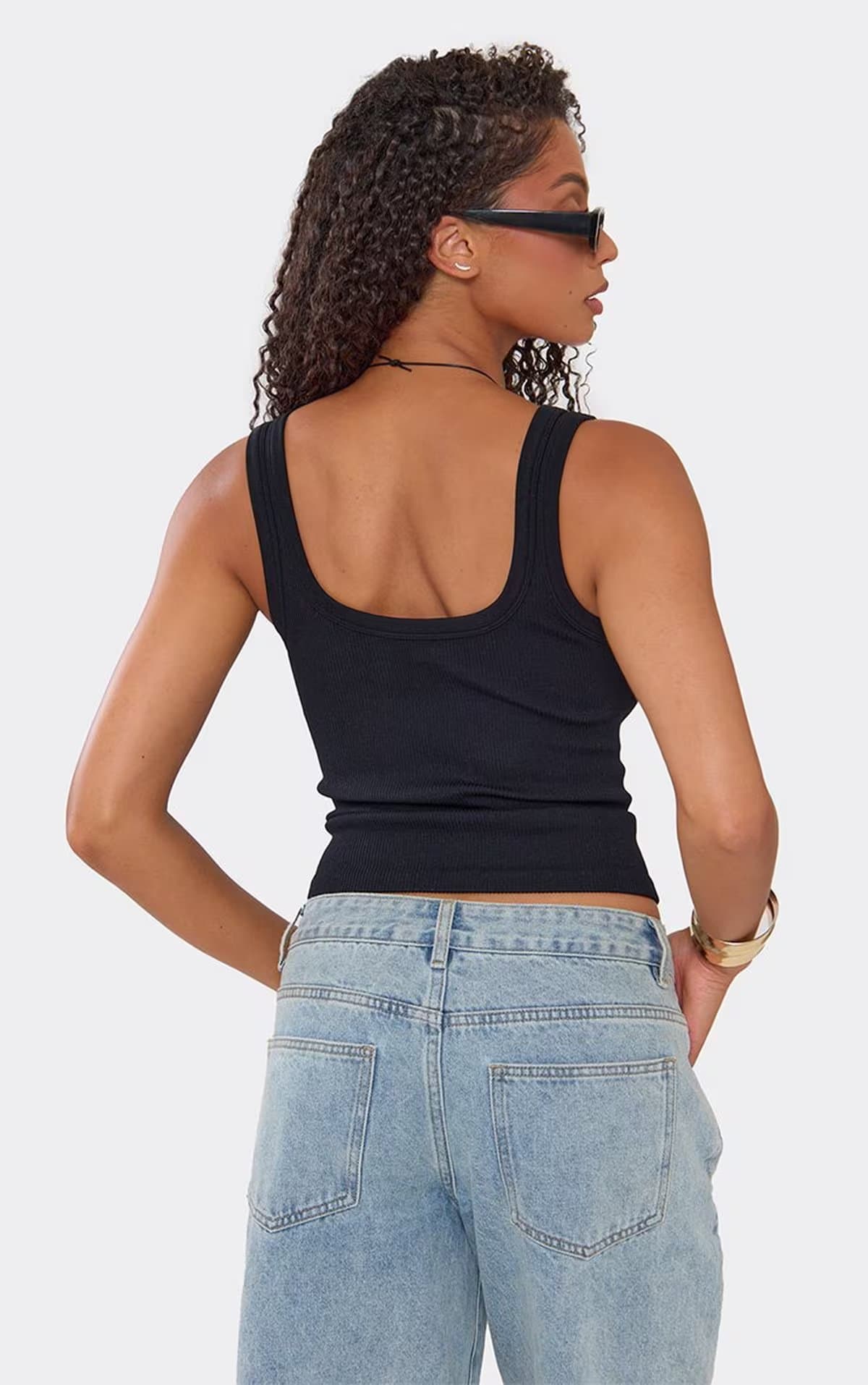 EGO EGO Black Ribbed Scoop Neck Contour Vest Top