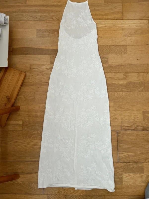 Bershka White crochet halter neck maxi dress Bershka