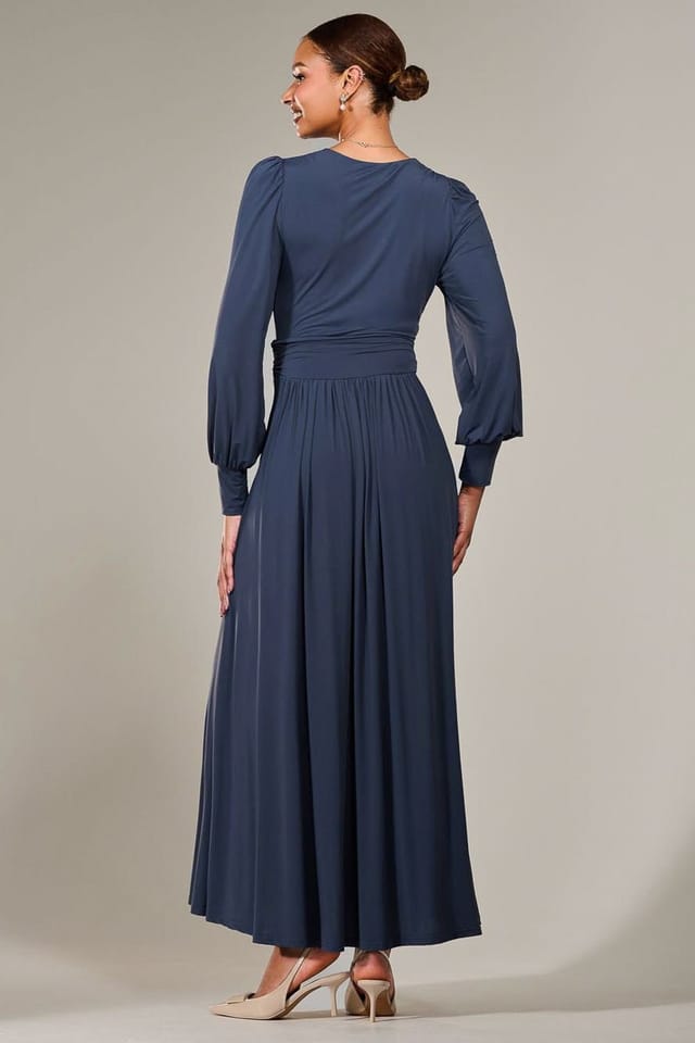 Jolie Moi Jolie Moi Women's Long Sleeve Super Soft Jersey Maxi Dress in Mid Blue - 2