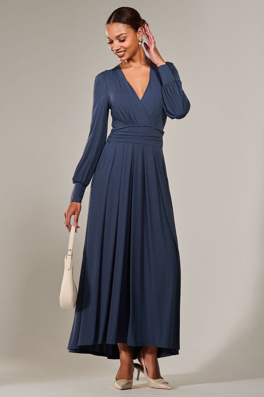 Jolie Moi Jolie Moi Women's Long Sleeve Super Soft Jersey Maxi Dress in Mid Blue - 4