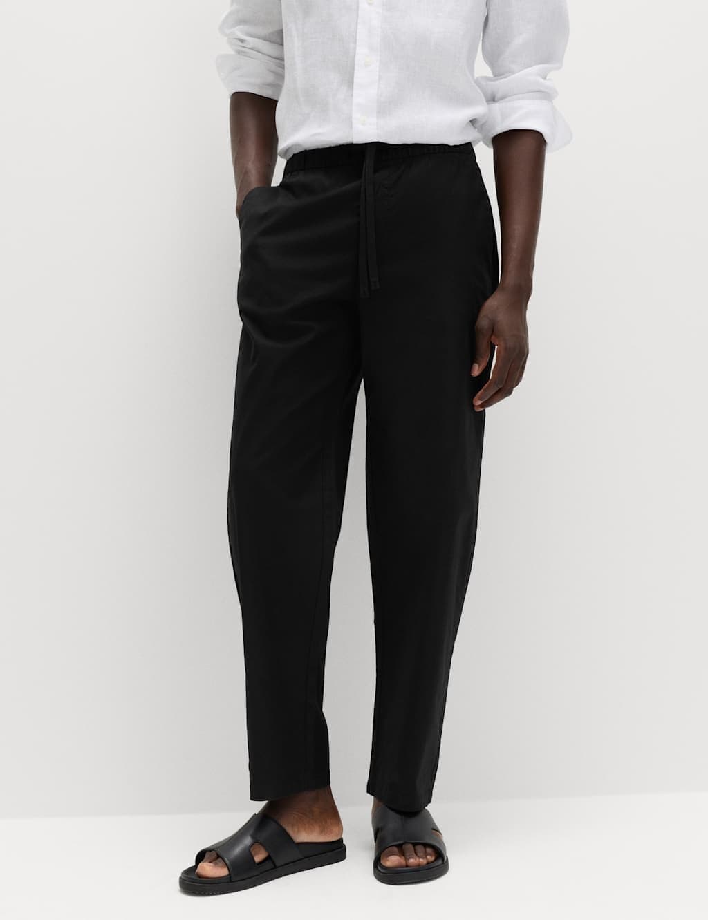 Marks & Spencer M&S Black Linen Blend Loose Fit Trousers