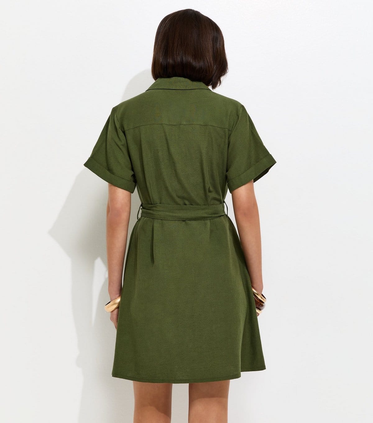 New Look Women's Khaki With Cotton Belted Mini Shirt Dress New Look - 4