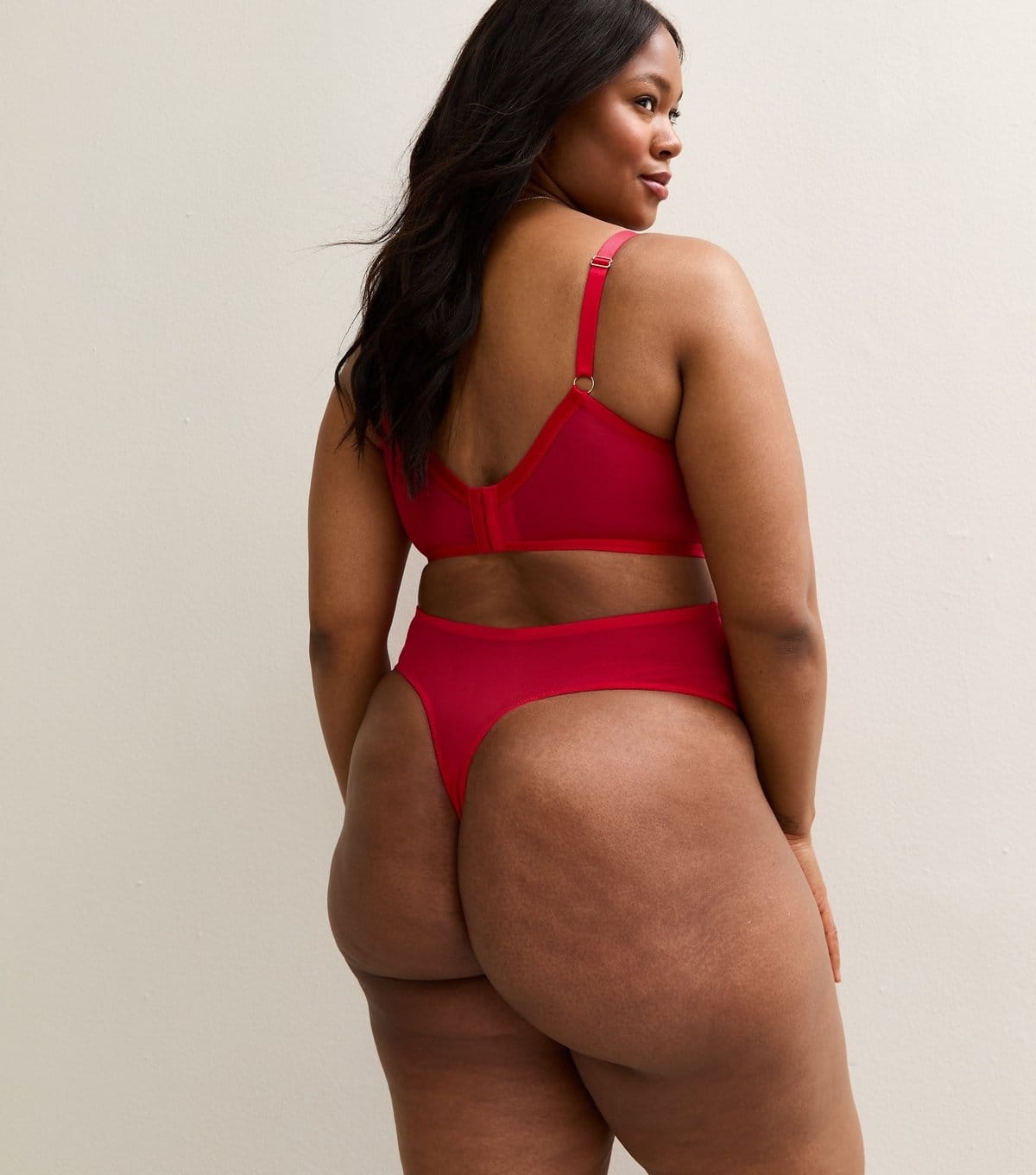 New Look Women's Plus Size Red Floral Embroidered Lace High Waist Thong Curves New Look - 4