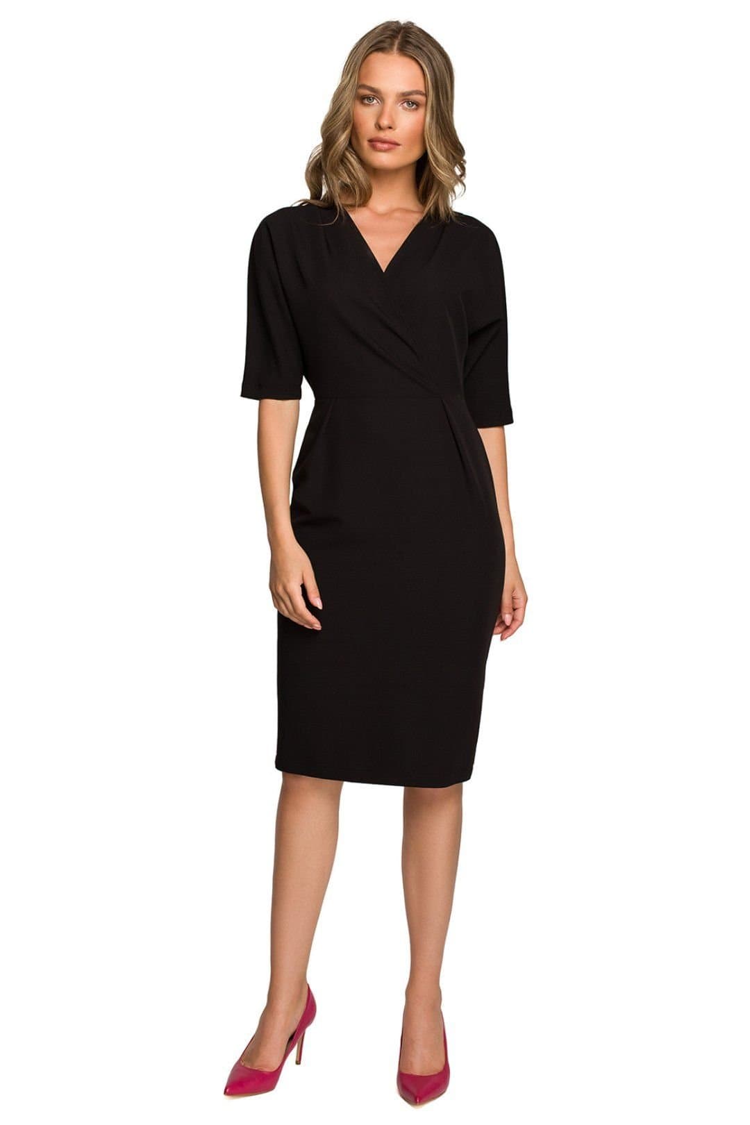 Love Lace Love Lace Women's Envelope Top Pencil Dress with Batwing Sleeves in Black