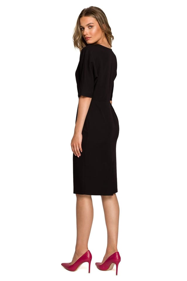 Love Lace Love Lace Women's Envelope Top Pencil Dress with Batwing Sleeves in Black - 2