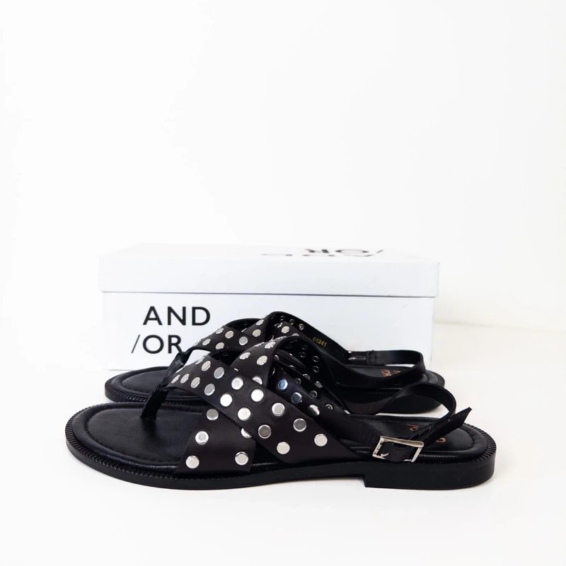 John Lewis John Lewis AND/OR Lennie Leather Studded Toe Post Flat Sandals UK 5 NEW - 1
