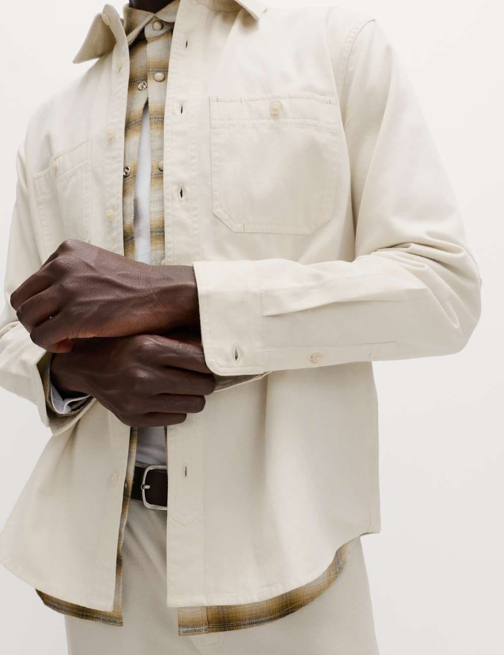 Marks & Spencer M&S Ecru Garment Dye Shirt in Pure Cotton