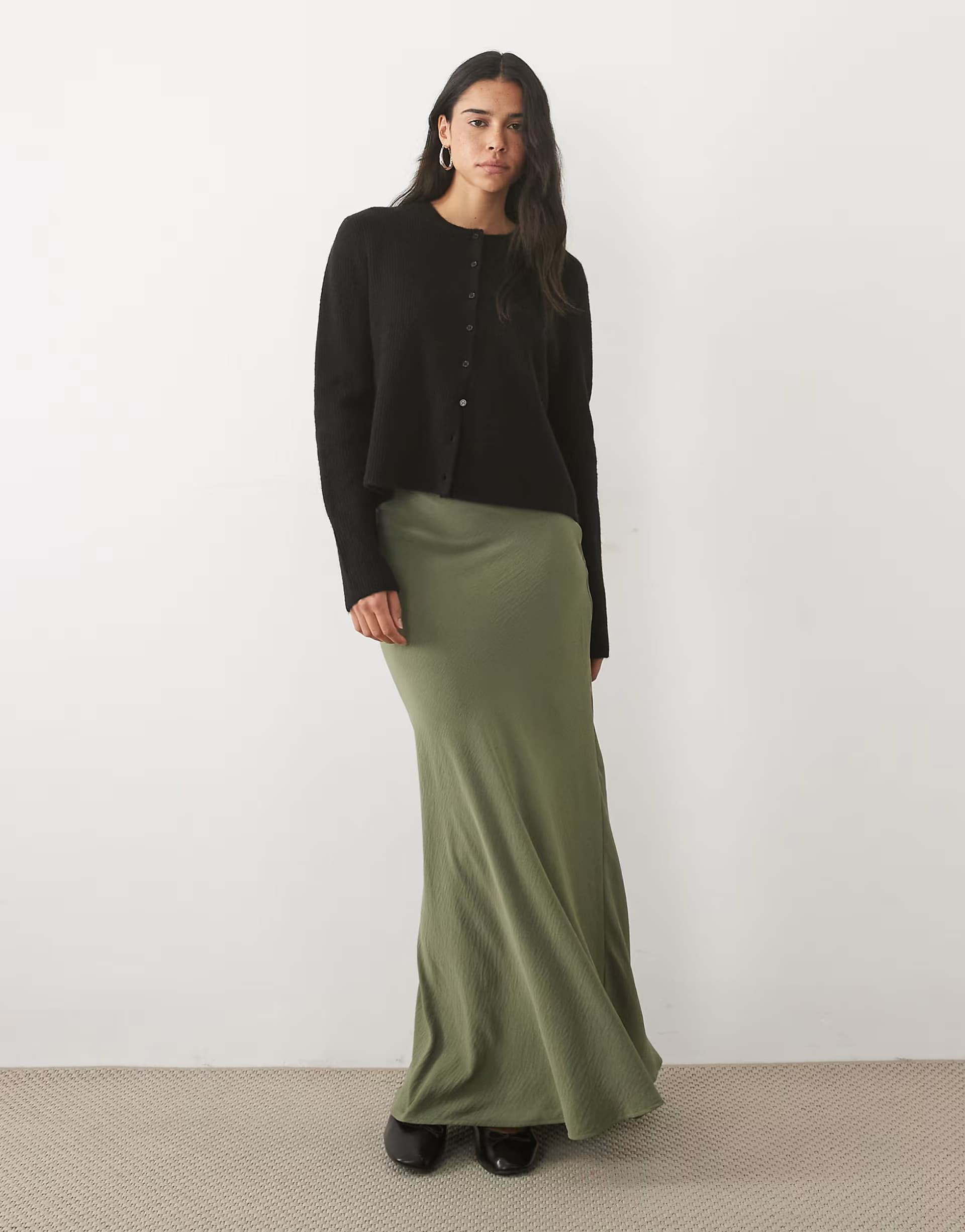 ASOS JDY a-line satin maxi skirt in green