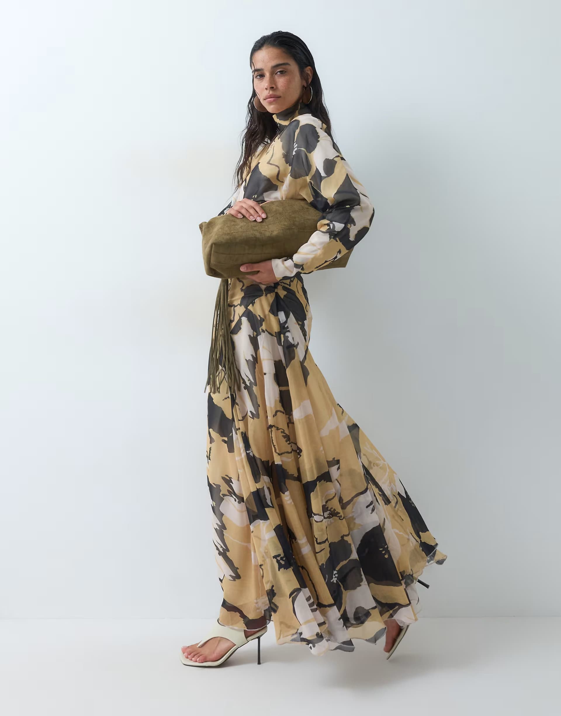 ASOS ASOS DESIGN high neck maxi dress with asymmetric waist in brown floral
