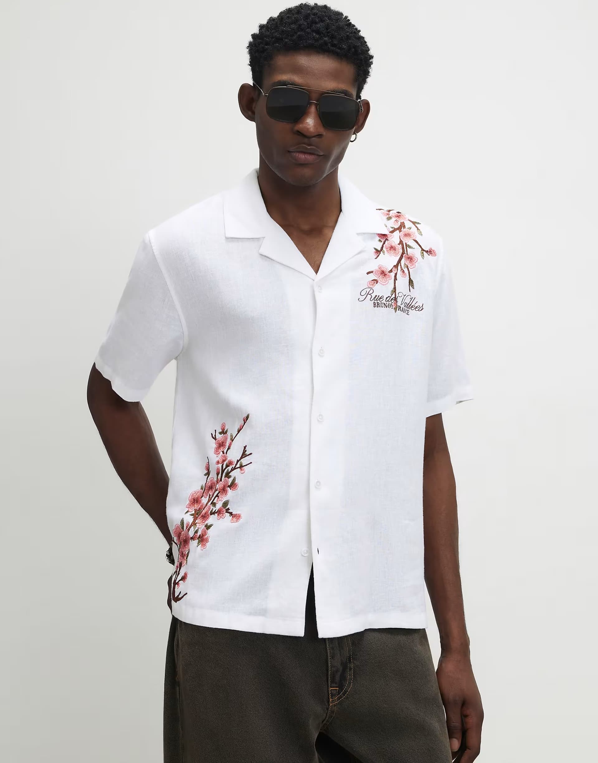 ASOS River Island Cherry blossom linen look shirt in white