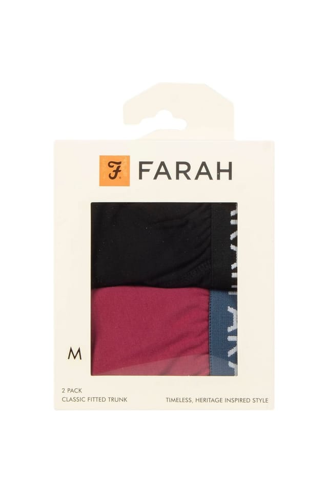 Farah FARAH Men's Mens 2 Pack Plain Cotton Classic Fitted Trunks in Blue - 2