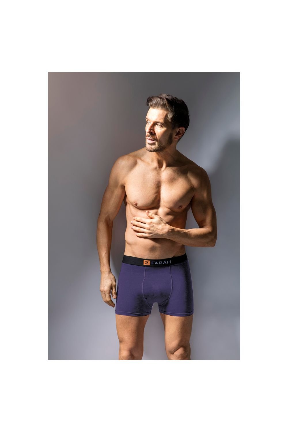 Farah FARAH Men's Mens 2 Pack Plain Cotton Classic Fitted Trunks in Blue - 3