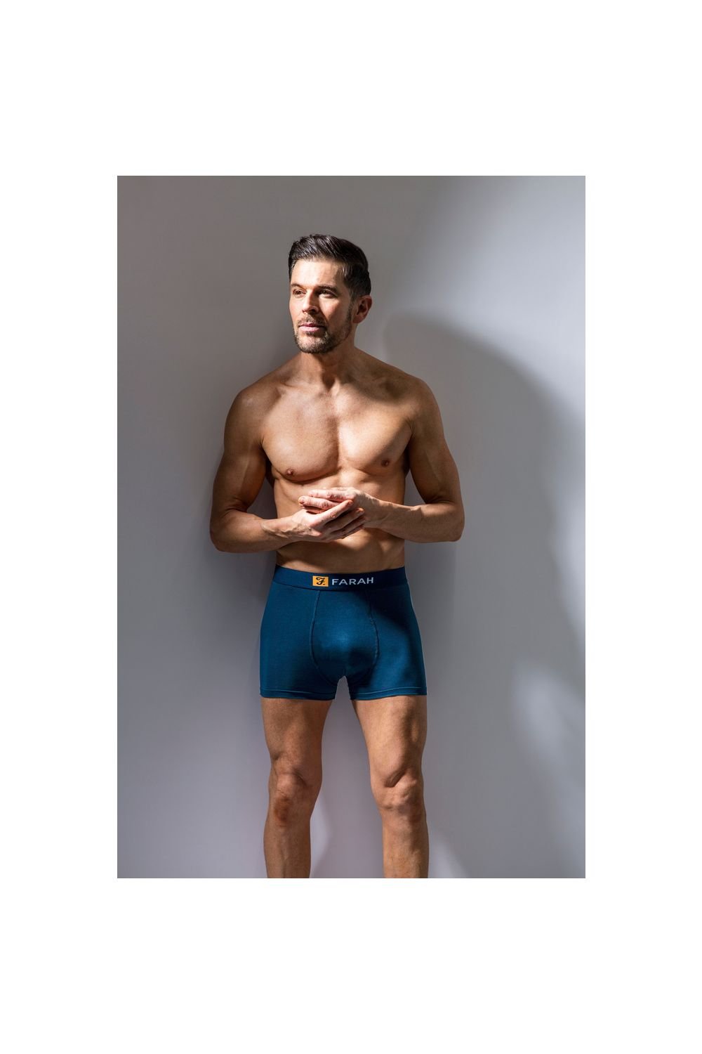 Farah FARAH Men's Mens 2 Pack Plain Cotton Classic Fitted Trunks in Blue - 4